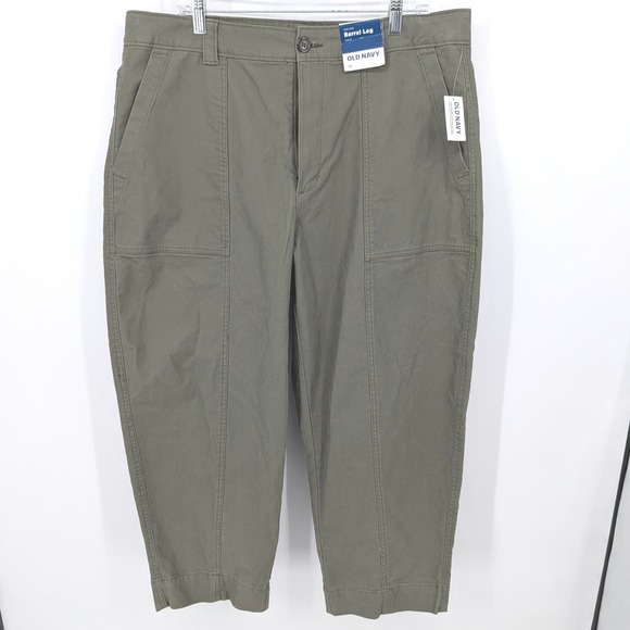 Old Navy Pants - Old Navy Barrel Leg Pants Women 16 Green High Rise Utility Stretch Canvas New